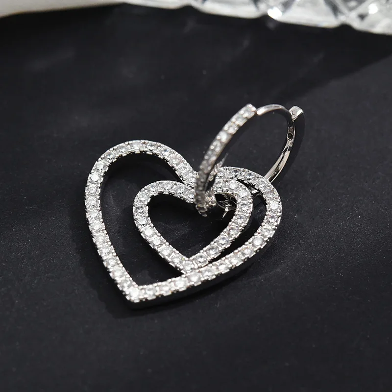

New Single Double Stack Size Heart-shaped Earrings Personalized Fashion Atmospheric Earrings Cross Earrings Korean