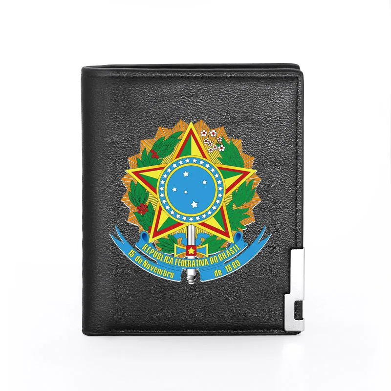 

High Quality Fashion Brazil Emblem Printing Leather Wallet Men Women Bifold Credit Card Holder Short Purse Male