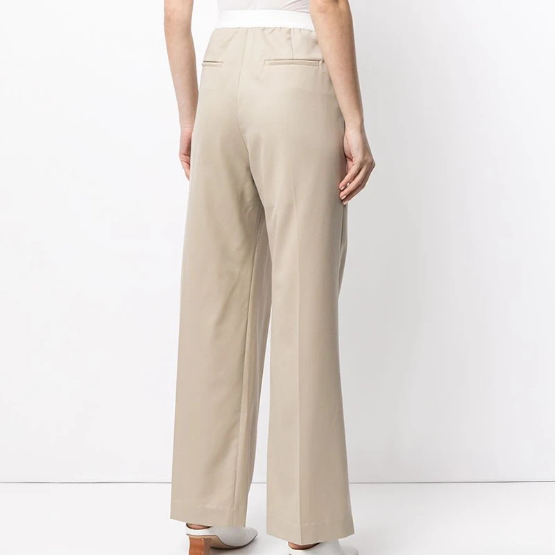 

VGH Casual Hit Color Trousers For Women Elastic High Waist Minimalist Straight Wide Leg Pants Female 2021 Spring Fashion Clothes