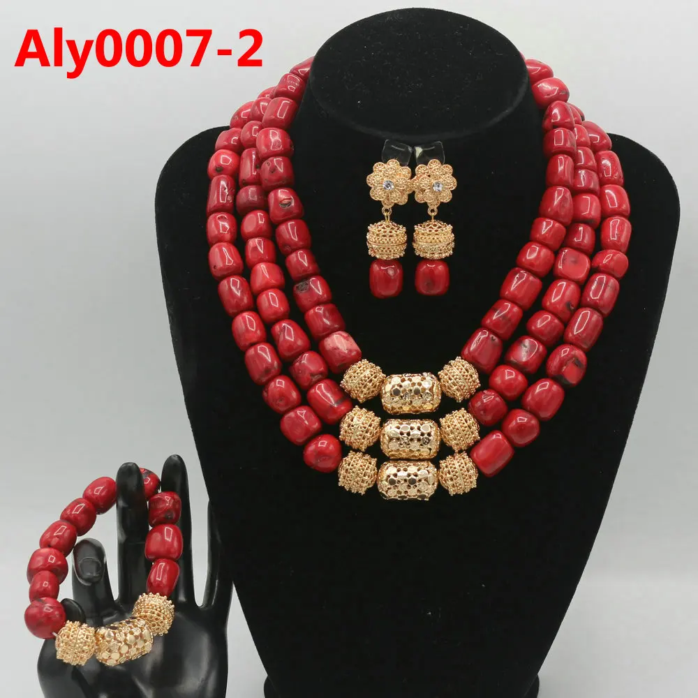 Красный коралл ювелирные наборы для женщин фантастический красный и золотой