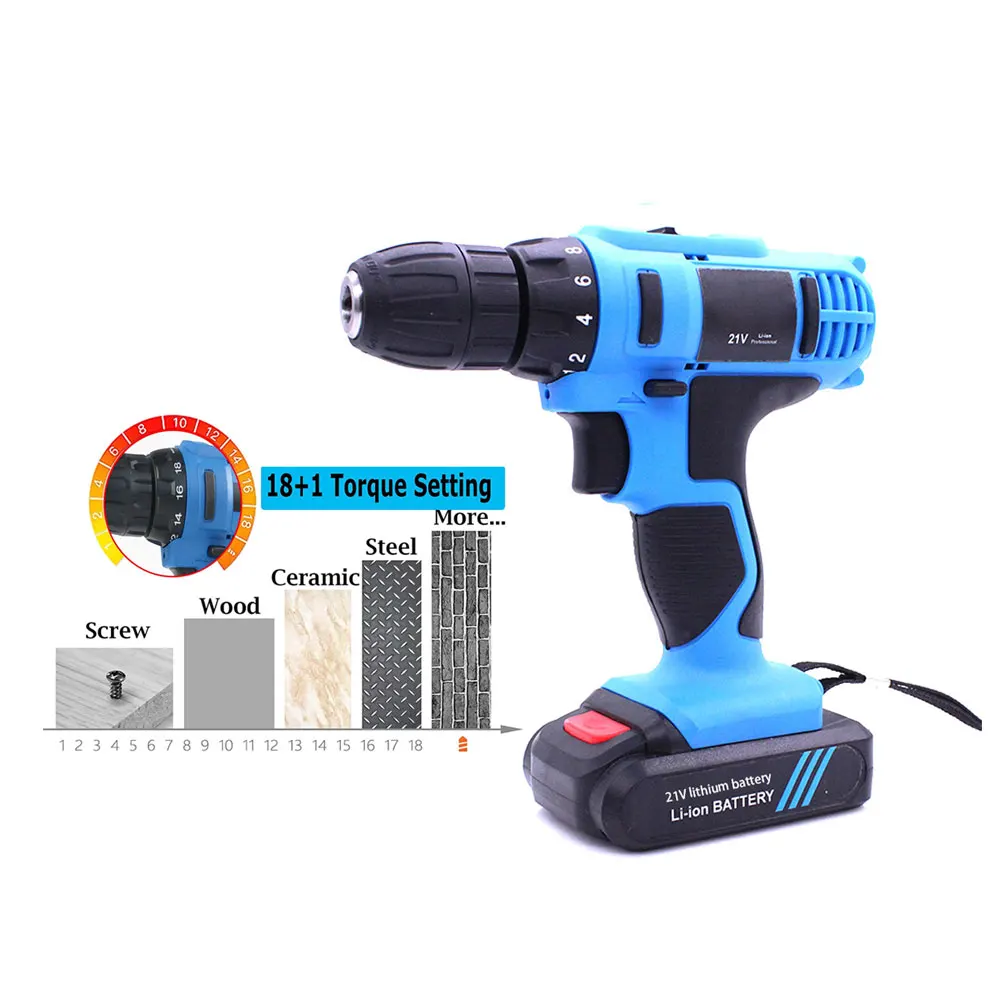 

Electric Drill Driver Rechargeable Wireless Mini Cordless 21V Drill Multifunctional Household Tool Sets for Home US/UR/UK Plug