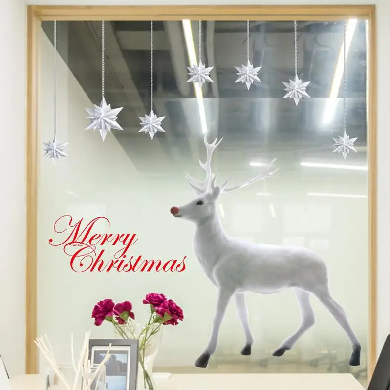 

Christmas White Deer Snowflake Static Sticker Glass Door Window Sticker New Year Decoration Christmas Sticker
