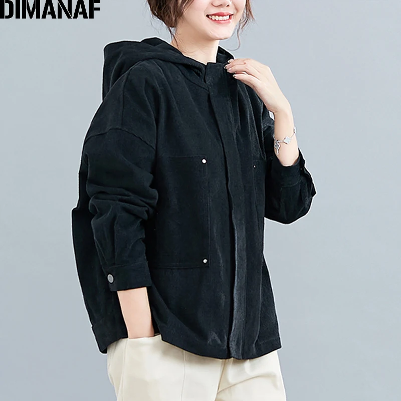DIMANAF Plus Size Women Jackets Coats Autumn Winter Zipper Vintage Corduroy Thick Female Outerwear Loose Big Size Clothing