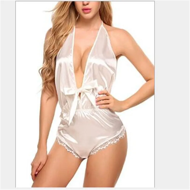 

Womens Plus Size Sexy Bra Satin Lace Patchwork Lingerie Bodysuit Lingerie Underwear One-piece Siamese Brassiere