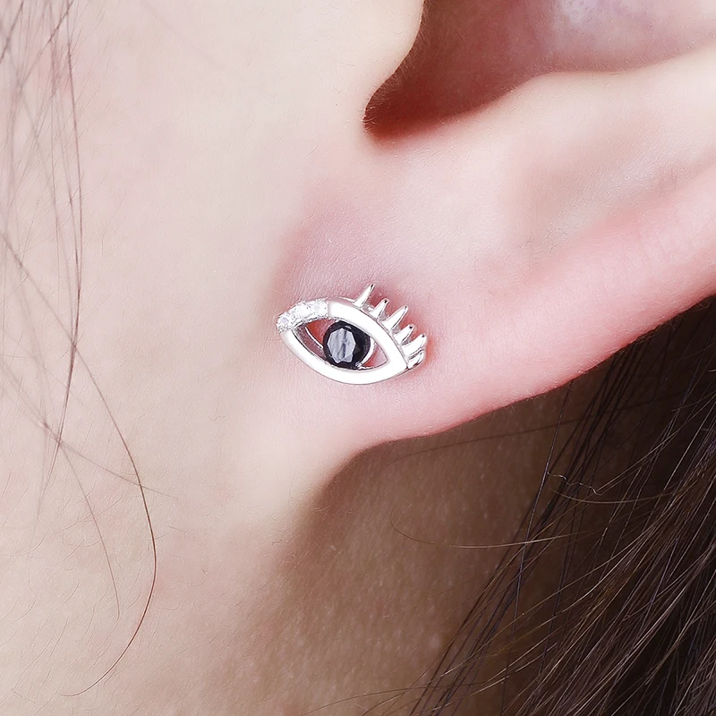 Женские и детские серьги гвоздики из 100% серебра 925 пробы с черным цирконием