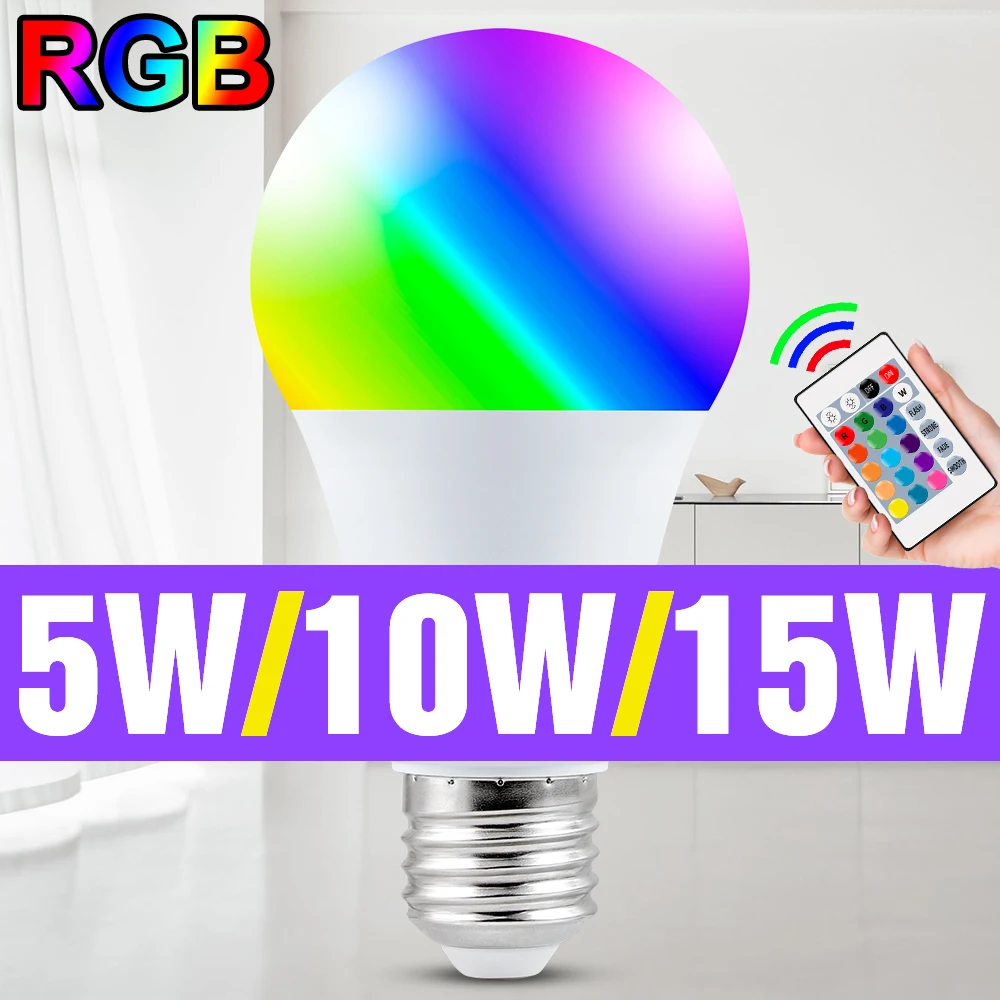 220V Led RGB Lamp E27 IR Remote Control Bulb 5W 10W 15W Light 110V Dimmable Color Dynamic Lighting Party Decor | Освещение