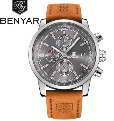 BENYAR 5102 часы мужские роскошные брендовые кварцевые часы модные часы с хронографом Reloj Hombre спортивные часы мужские часы Relogio Masculino - Цвет: 5102SL96