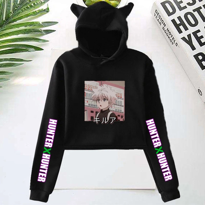 

Cropped Hoodie Hunter X Hunter Letter Printing Sweatshirt Women Hoodie Anime Killua Zoldyck Devil Eye HISOKA MOROW Hooded Hoody