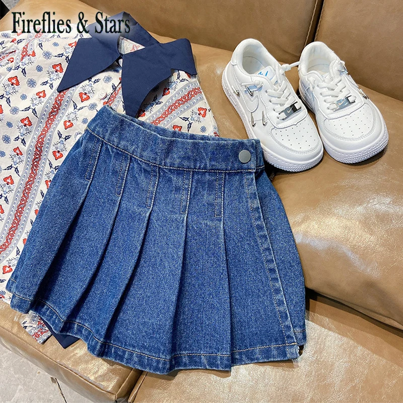

Spring Autumn Girls Denim Shorts Toddler Hot Shorts Kids Skorts Children Clothes Fashion Style Pleated 2-9Y