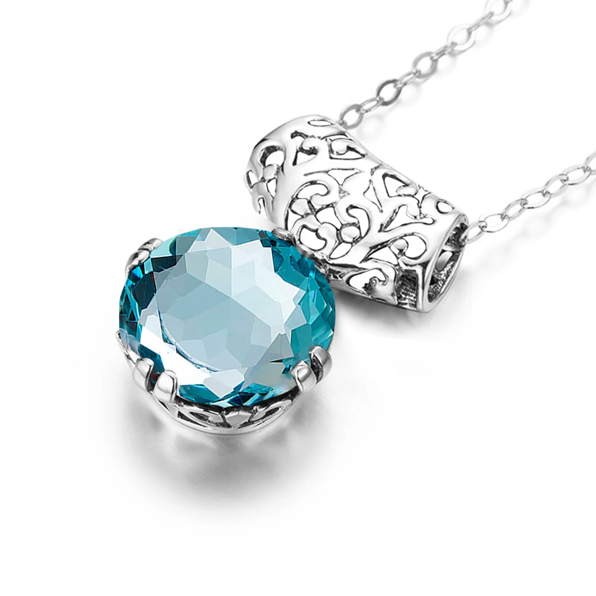 

silver 925 necklace pendants 925 Bohemia Style Nature Zircon diamond Round gemstone jewelry for Woman Girlfriend Gift