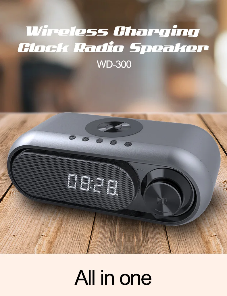 

New Bluetooth-compatible Speaker wireless charging for Phone LED clock alarm FM radio TF card Bluetooth Speaker for Gift