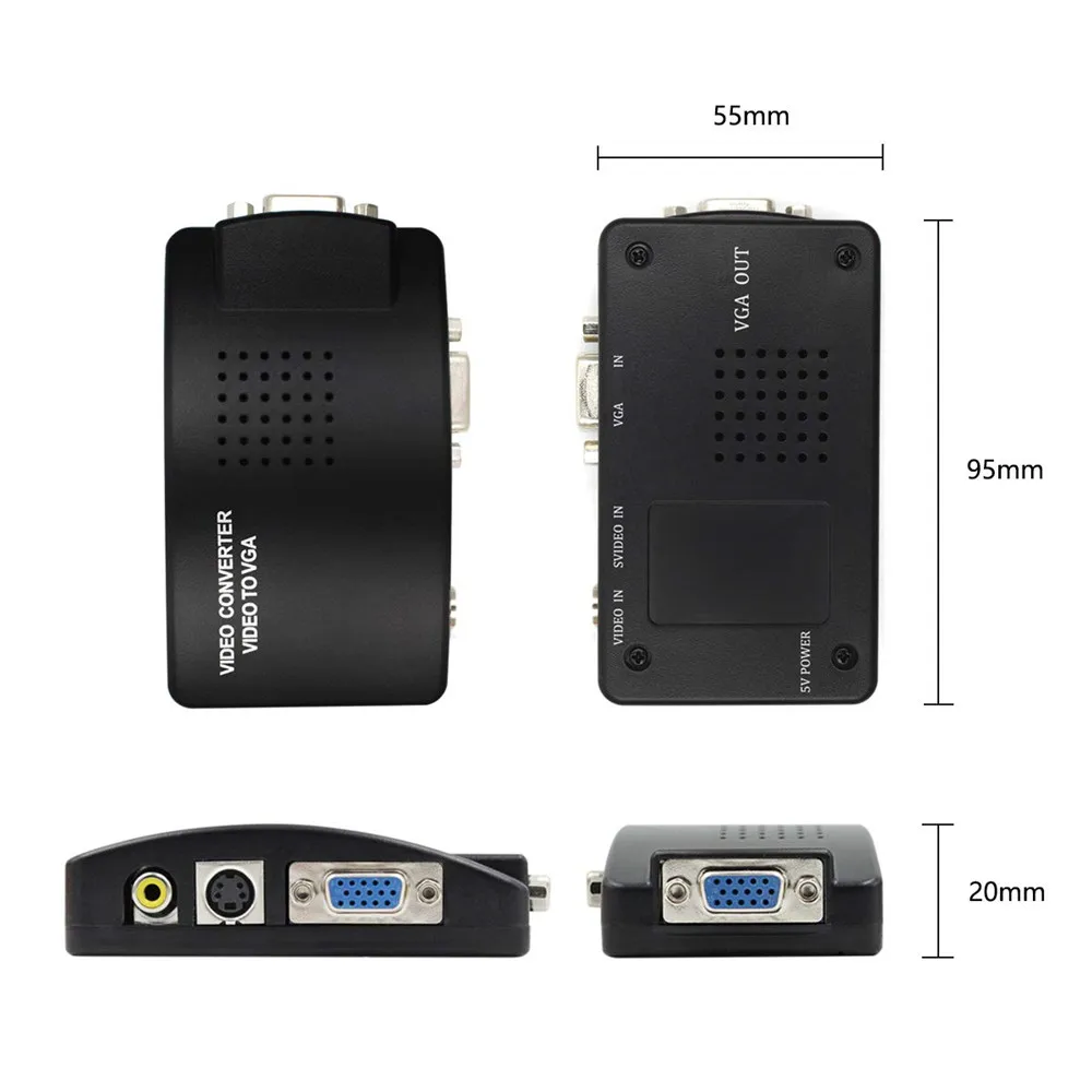 Zeadow RCA композитный AV S-видео к VGA конвертер коробка CC TV DVR ПК ноутбук телевизору