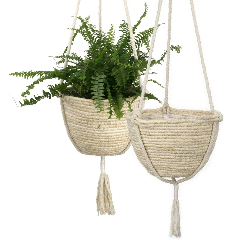 

Natural Corn Skin Hanging Planter Basket Set Indoor Plant Pots Flower Pot Hanging Basket Storage Basket, 2PCS