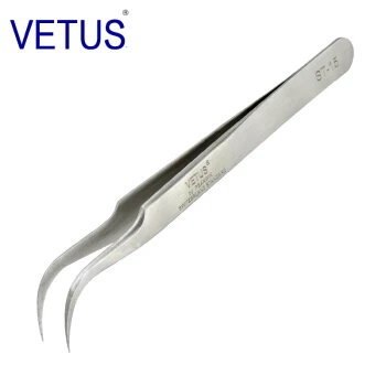 ST-15 Подлинный Пинцет «VETUS» Пинцет для наращивания ресниц из нержавеющей стали Сверхтонкий Высокоточный анти кислотные пинцеты антистатические - Цвет: ST-15