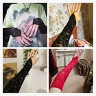 Перчатки Женские однотонные без пальцев, с цветочным принтом, эластичные, до локтя, летние, 1 пара, кружевная перчатка