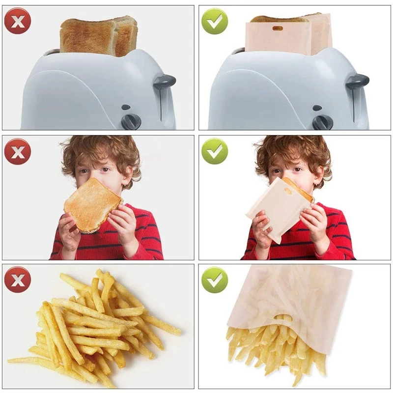 10 шт. многоразовые мешки для тостера антипригарные сэндвичей и моющиеся