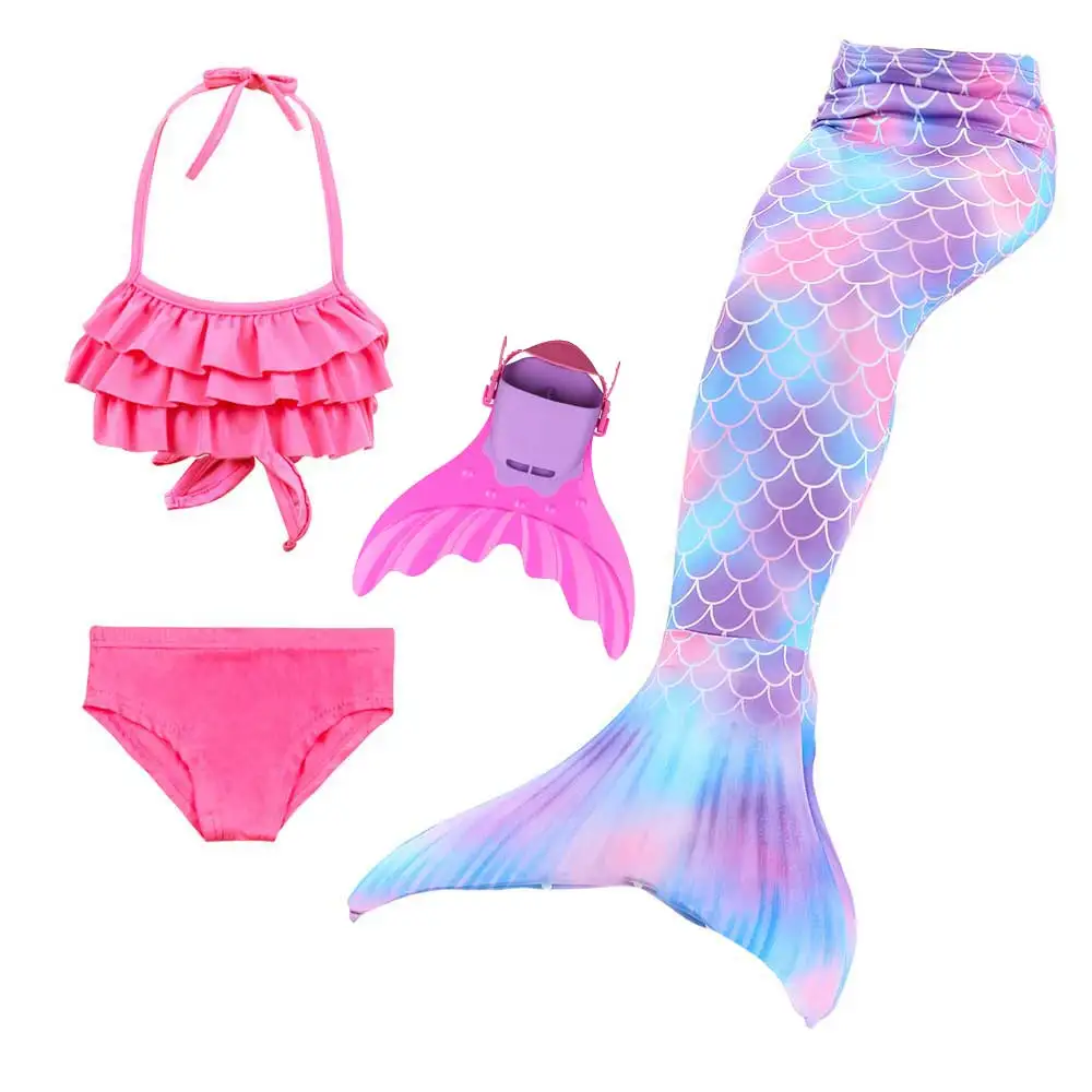 4pcs Mermaid Set 5 Дизайн; Костюм Русалки для девочек; купальный костюм или вечерние костюмы для косплея; красивое желтое бикини и хвост русалки для плавания - Цвет: 4pcs Mermaid Set 5