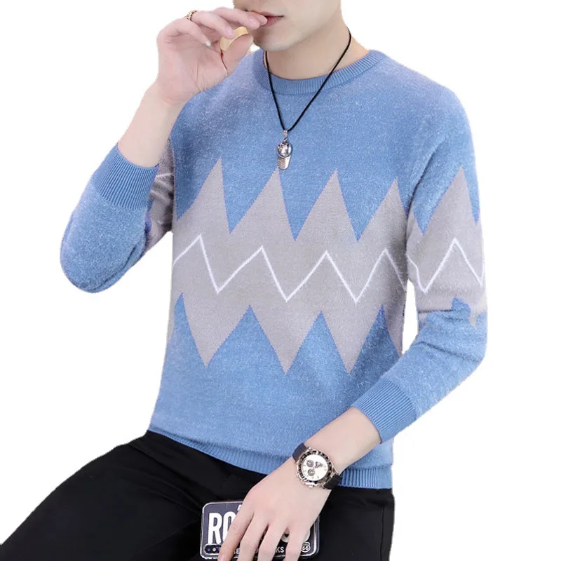 

Мужской Жаккардовый свитер, Молодежный Свободный пуловер с круглым вырезом и ромбовидной решеткой, 2021