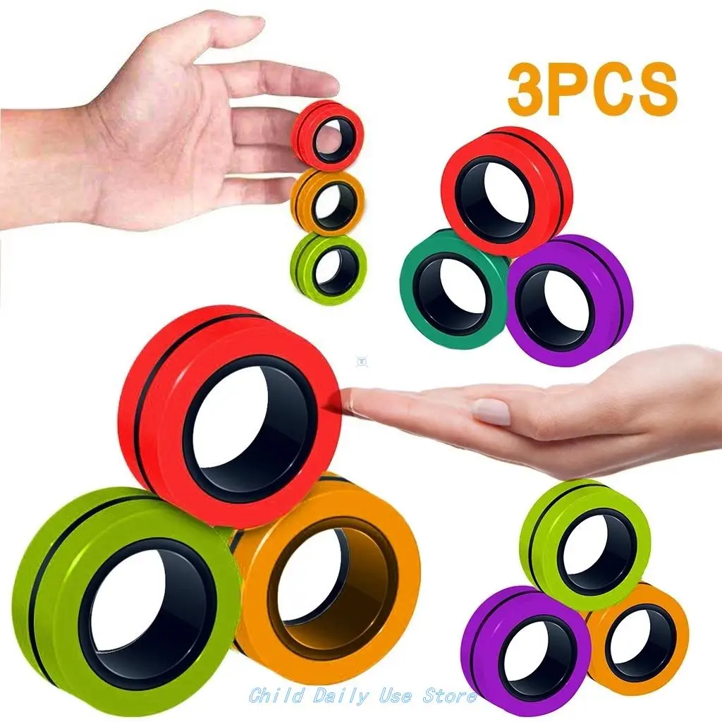 

Magnetic Ring Toy Children Relax Fingertip Game Holiday gGft Student Magnet Toy Adult Decompression Rotating Magic Ring