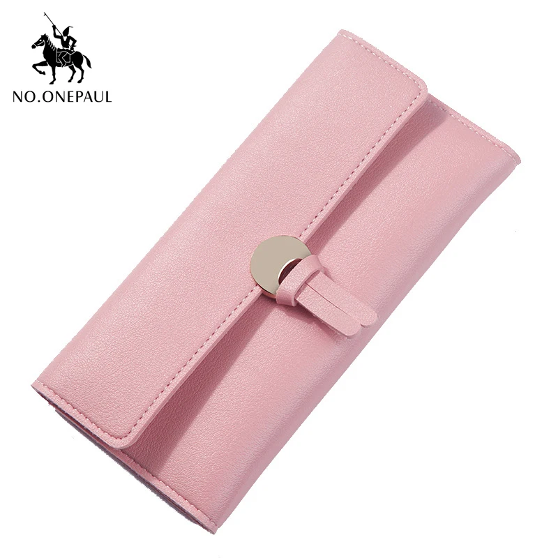 Женский удлиненный кошелек NO.ONEPAUL черный длинный с несколькими отделениями для