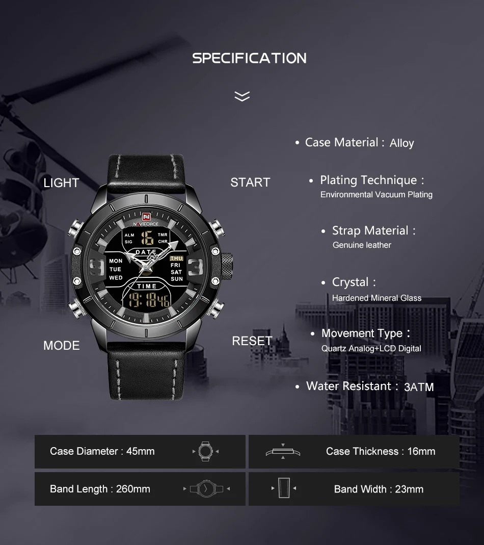 Часы naviforce лучший бренд класса люкс Аналоговый Цифровой двойной дисплей мужские часы s Модные Спортивные кварцевые наручные часы Relogio Masculino