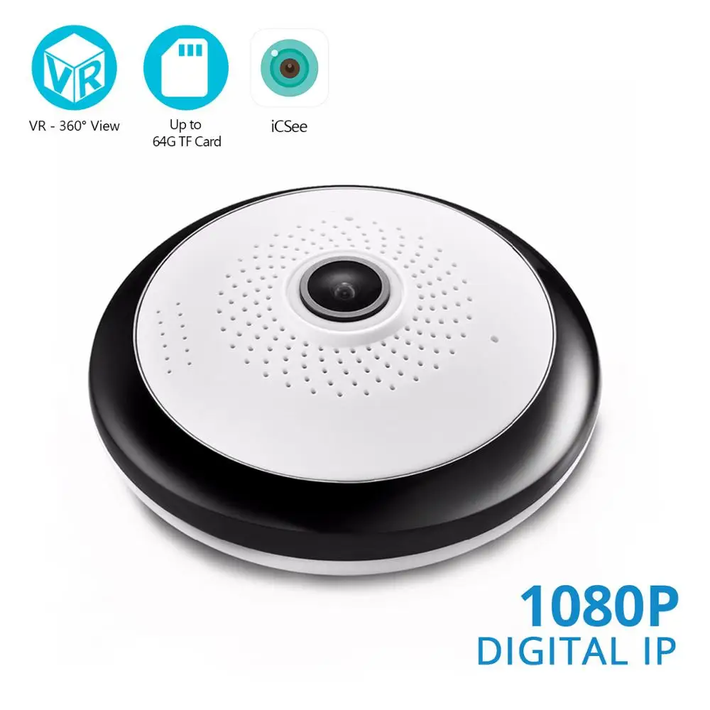 Камера видеонаблюдения рыбий глаз 2 МП HD ICsee 360 градусов Wi-Fi 1080P VR беспроводная