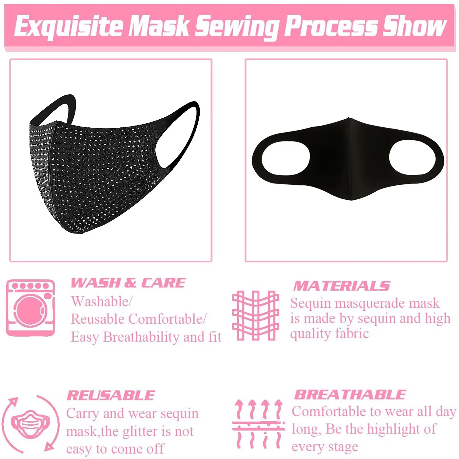 Маска Стразы с блестками женская 4 шт. | Спорт и развлечения