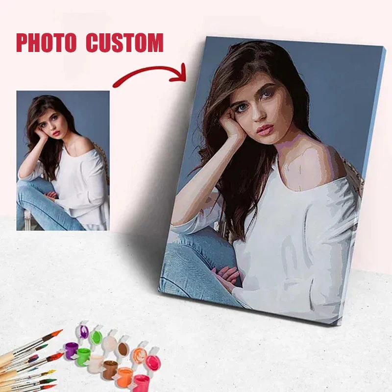 

Photo Customized Painting By Numbers Photo Custom DIY Oil Paint Picture Drawing Canvas Portrait Family Children Pets Photo