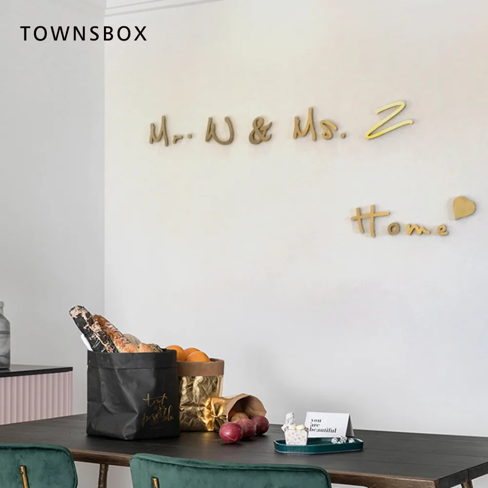 

Custom Personalized Brass Net Couple Name Art Word Wall Sticker Chinese English Letter Sentence Home Decoration
