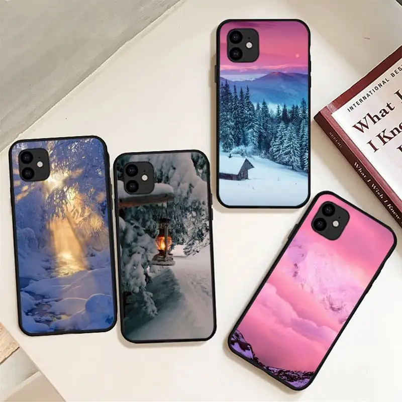 

Landscape Winter Light Snow Phone Case For IPhone 11 12 13 Mini Pro XS Max 6 7 8 Plus 6S X XR Black Cover Shell