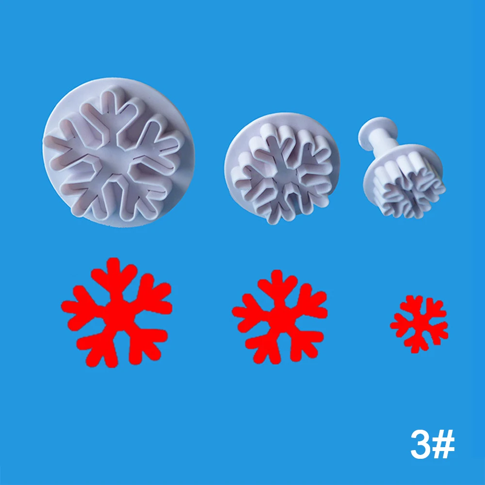 01snowflake 3 pcs 4 шт./компл. Еда Класс Пластик Рождественские Формы для нарезки печенья в виде Кухня формочки для выпекания кексов, Плунжер печать штамп инструменты для украшения тортов из мастики - Цвет: 01snowflake 3 pcs