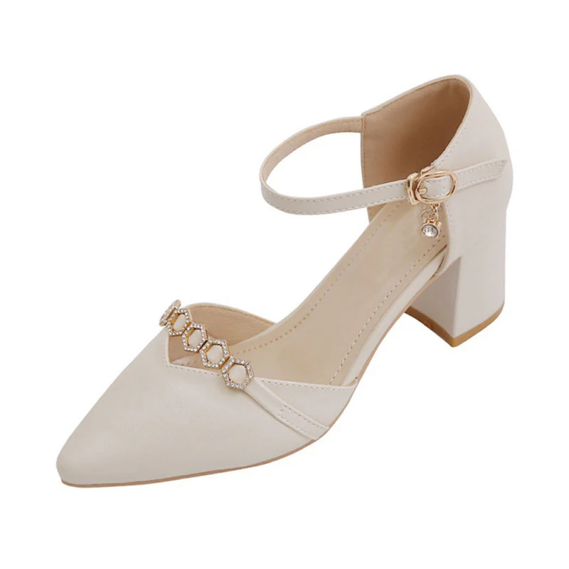 

2021 New Women's Heels Shoes Thick Heel 5.8CM Comfortable Leather Sandals Spring Summer Korean Pointed Toe