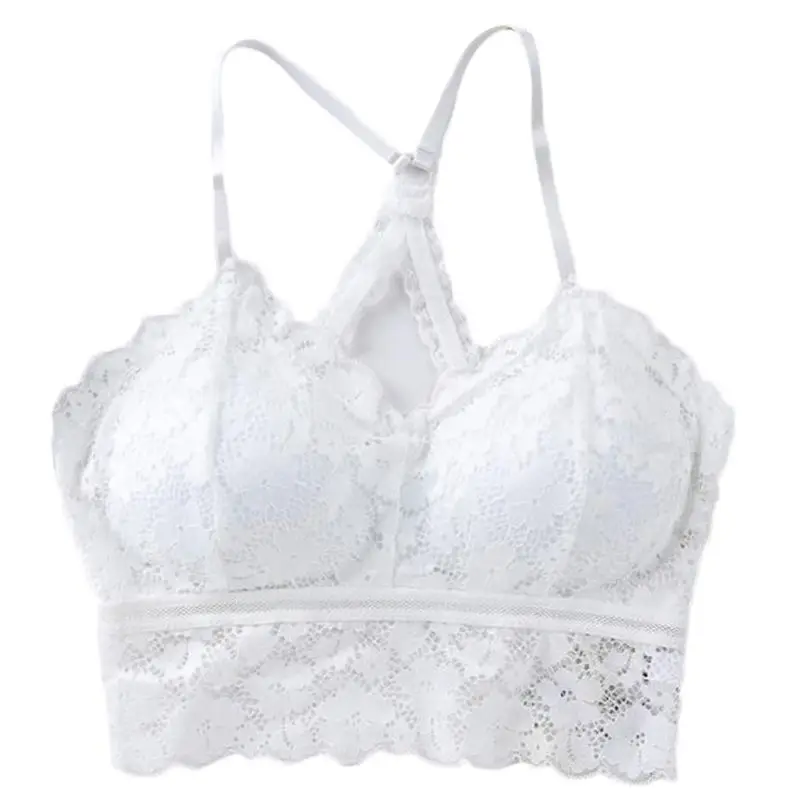 Women Sexy Floral Lace Bralette Padded Racerback Bra Hollow Backless Crop Top X3UE
