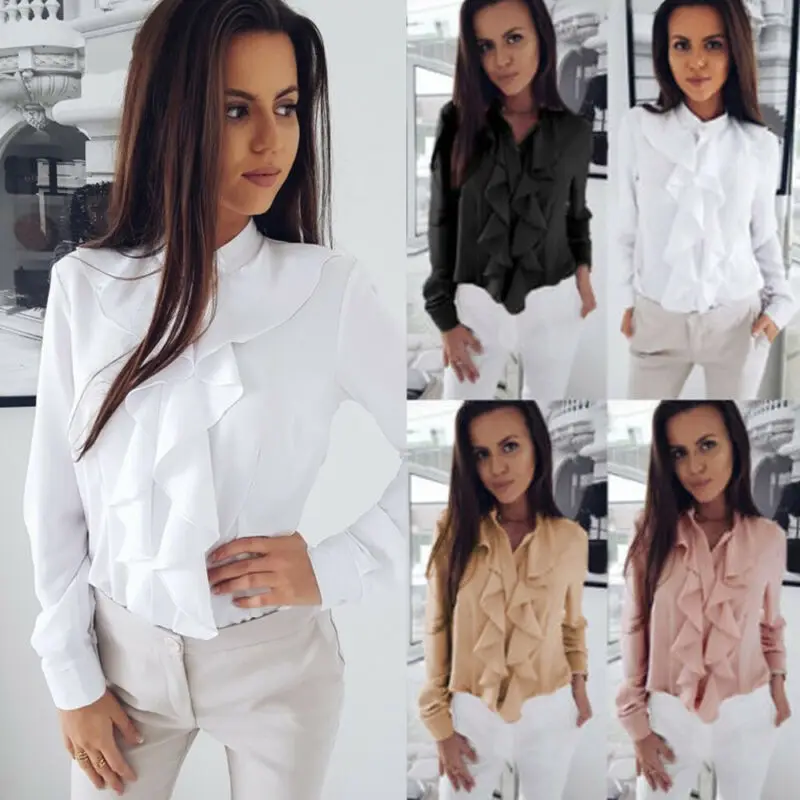 Женская рубашка с V образным вырезом длинным рукавом|Рубашки| |