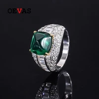 oevas 100 925 sterling silver 1010mm 5 carat sapphire synthetic emerald rings for women sparkling wedding party fine jewelry