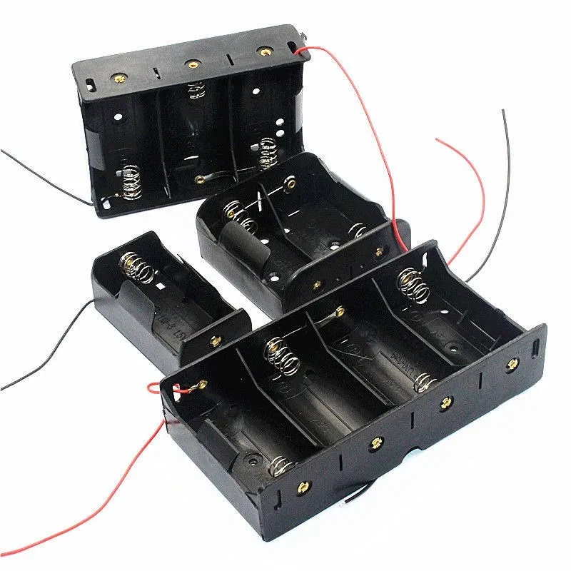 

10pcs/lot 1 2 3 4 Slots DIY Battery Storage Box Case 1x 2x 3x 4x 1.5V D Size Batteries Holder Spring Clip Design with Lead Wires
