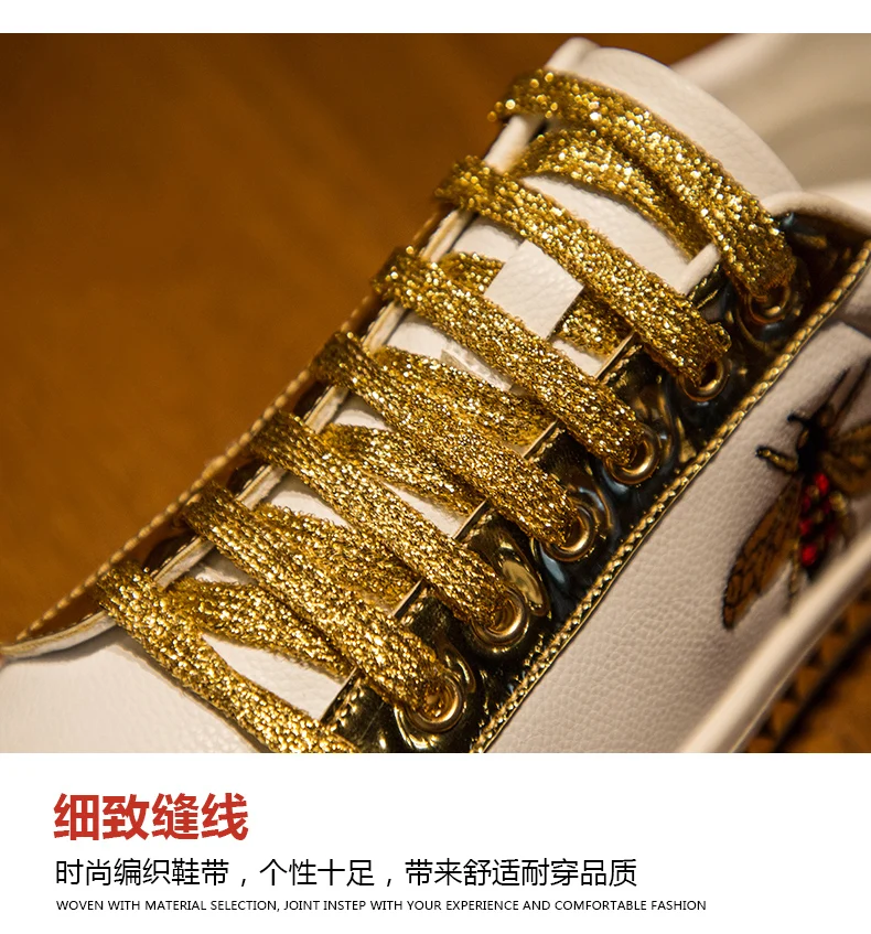 spring Autumn new retro trend men and women casual shoes Skateboard shoes bee white shoes Leather Male Sneakers