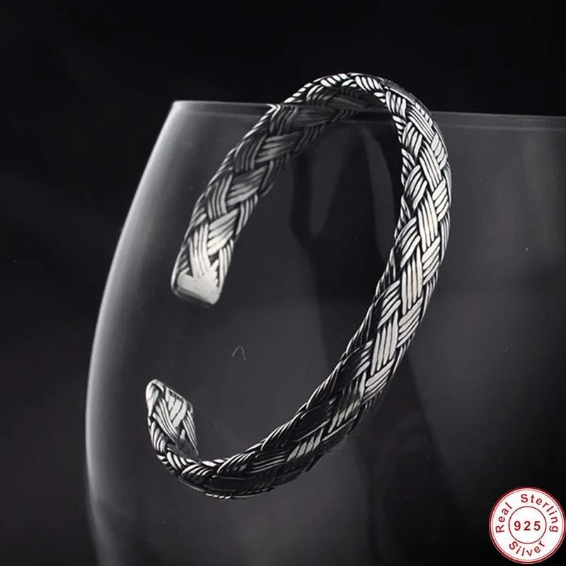 Ручной работы S925 стерлингового серебра винтажные плетеные браслеты для мужчин
