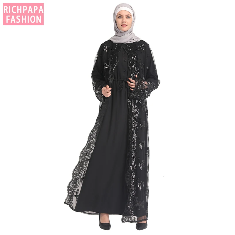 Лето 2020 сетчатый кафтан с блестками Abaya Турция женское мусульманское платье