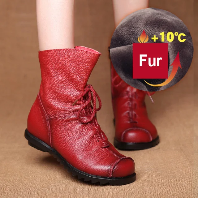 red fur Женские ботинки из натуральной кожи; популярная женская обувь; ботильоны; ковбойские ботинки до середины икры; женские зимние ботинки; ботинки размера плюс 42 - Цвет: red fur