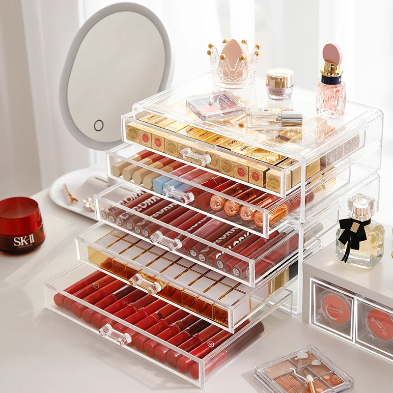 

Acrylic Transparent Drawers Makeup Organizer Lipstick Holder Dust-Proof Cosmetic Storage Box 2/3/4 Drawer Desk Organizer Storage