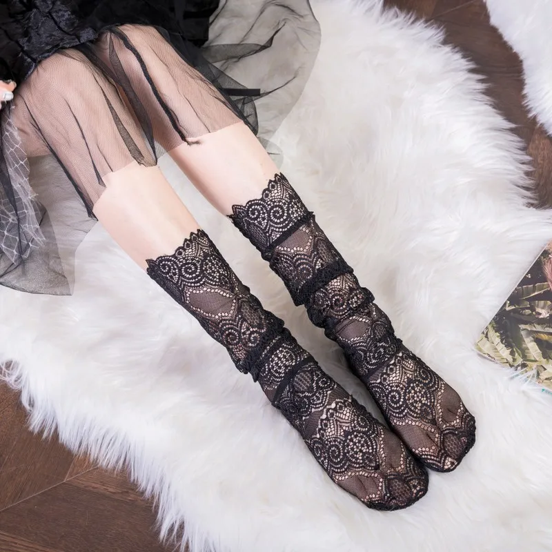 

Lace Mesh Pile Stockings Retro Lace Middle Tube Hollow Out Lace Stockings New Lace Medium Stockings Goddess Pile Stockings