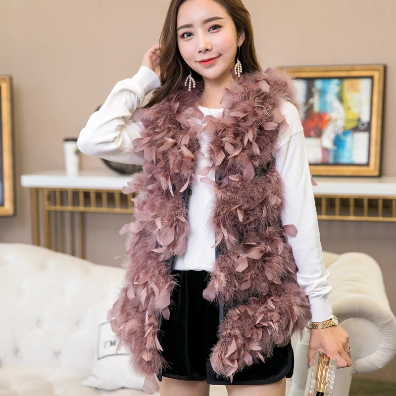 

2020 autumn winter women Korean real sotrich feather fur vests slim sleeveless genuine fur jackets waistcoat A141