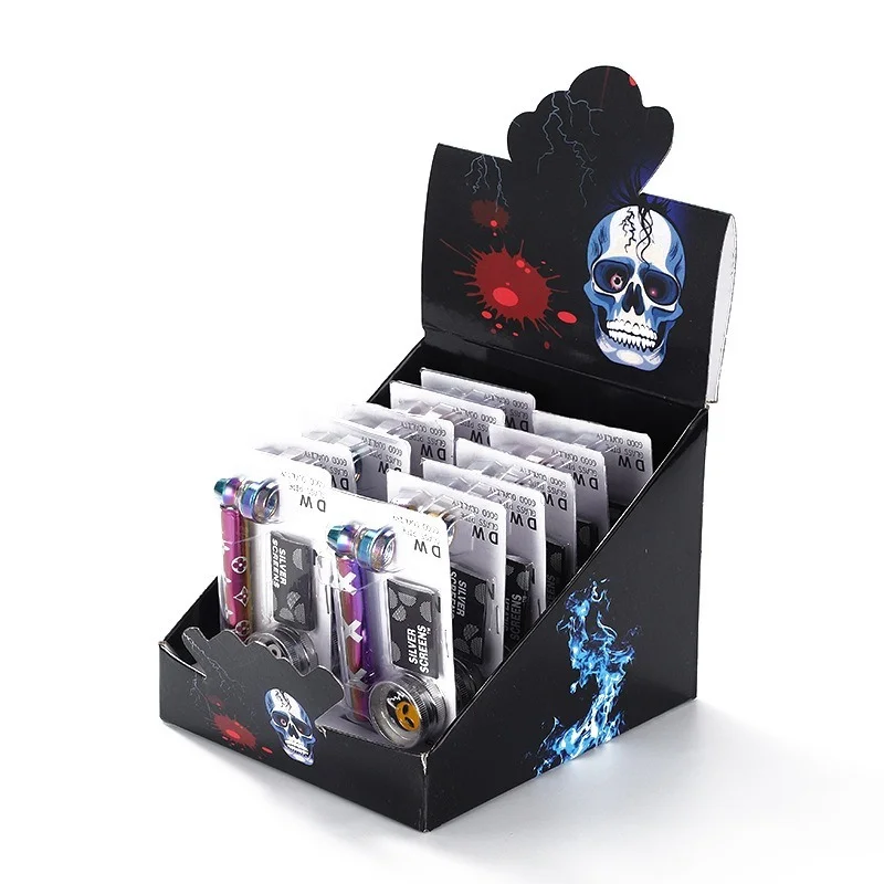 

Portable 95mm Small Glass Pipes for Smoking,Zinc Alloy Tobacco Herb Shredder Set Grass Grinder Random Color