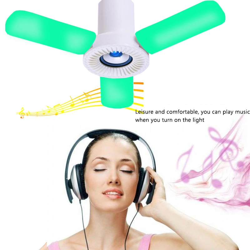 Складной потолочный вентилятор E27 со встроенным bluetooth динамиком и пультом
