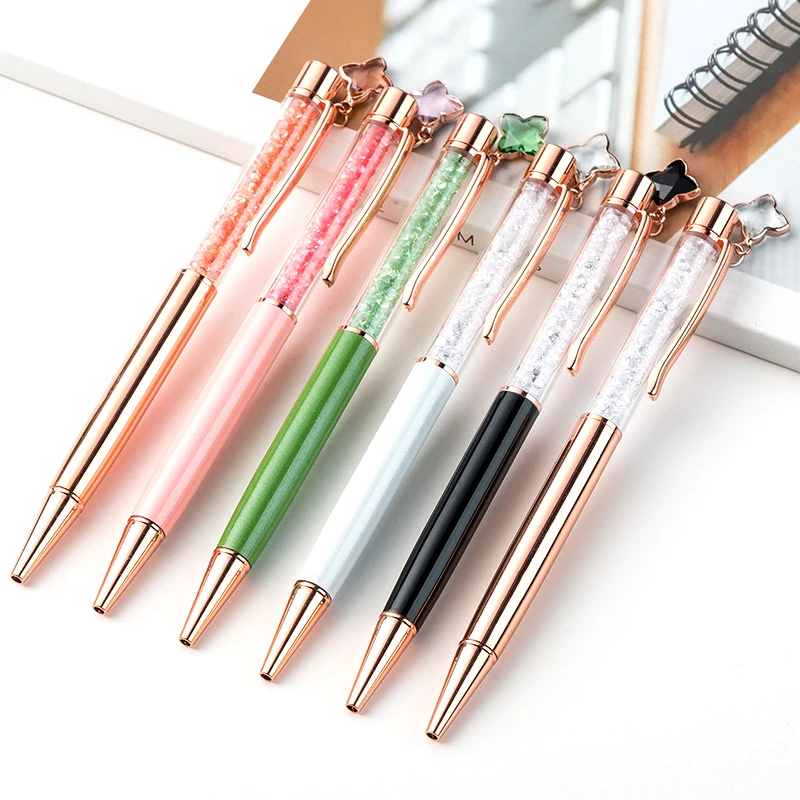 

500pcs/lot Fashion Creative Design Crystal Ball Pen Gold Gravel Ballpoint Pen Office Stationery Gifts for Friends Learn Supplies