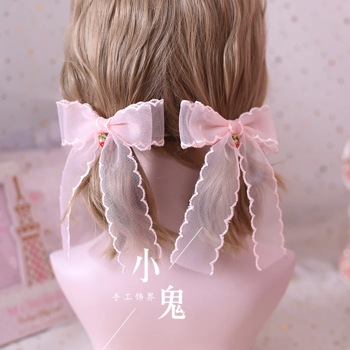 

Hand Made Bow Japanese-style SOFT Girl Headband GIRL'S Heart Strawberry Barrettes Lolita Double Ponytail Hair Band Lolita