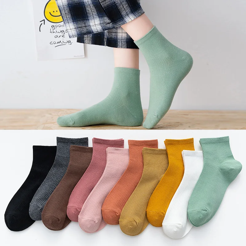 Носки женские средней длины летние дышащие хлопковые носки тонкие однотонные Ins