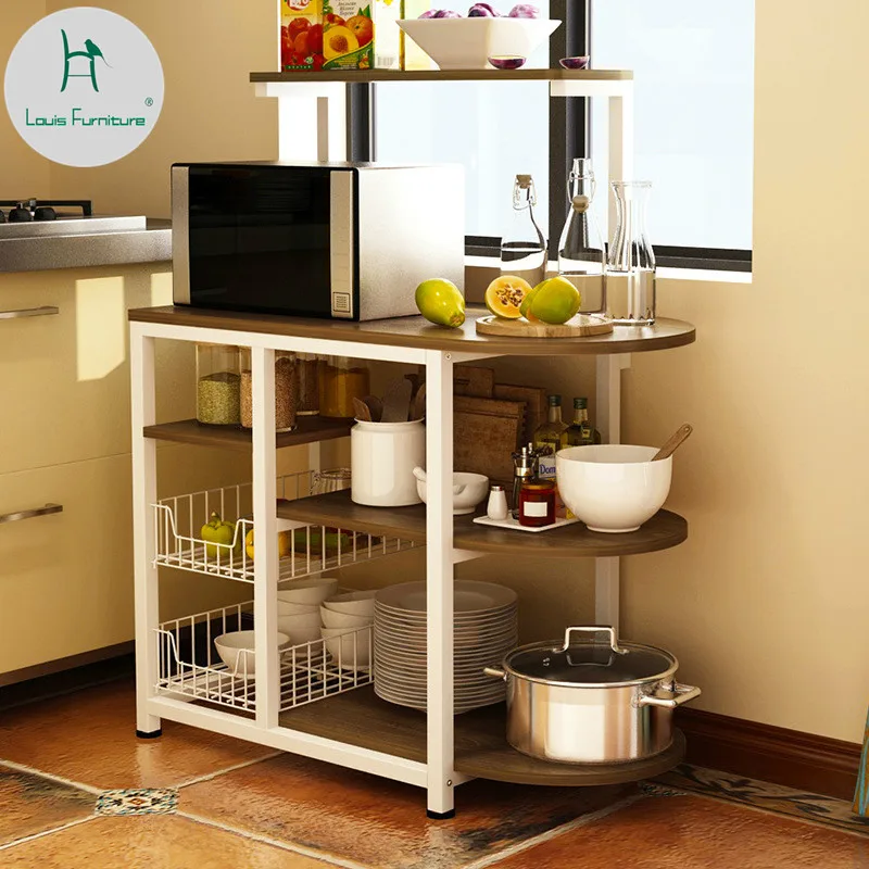

Louis Fashion Kitchen Islands Trolleys Shelf Floor Type Microwave Oven Household Multifunctional Simple Modern