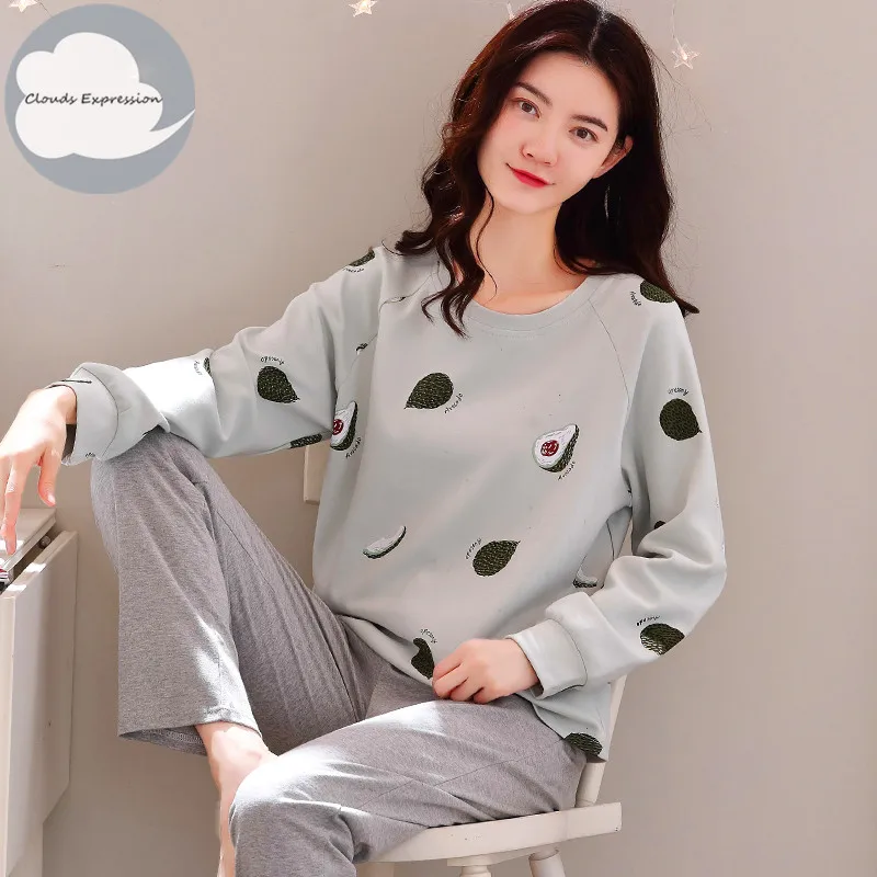 women pajama set Зимняя Пижама для отдыха и сна, топ с длинными рукавами+ длинные штаны, Женский пижамный комплект, мультяшная Пижама, Хлопковая пижама для женщин, Размеры M, L, XL, XXL, XXXL - Цвет: women pajama set